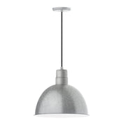 Painted galvanized metal pendant light with deep round bowl shade, hanging cord
