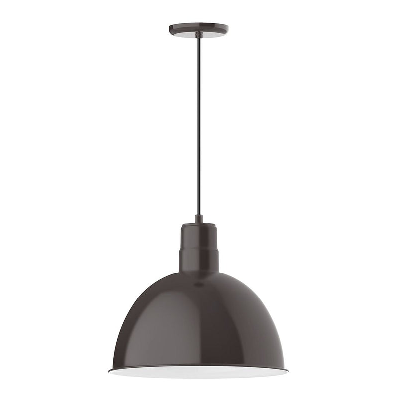 Architectural bronze dome pendant light with hanging stem and ceiling canopy