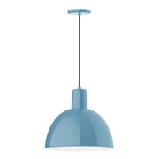 Light blue deep bowl pendant with round shade and hanging cord
