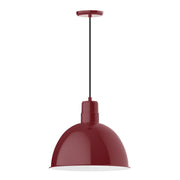 Barn-red deep bowl pendant light with round shade and hanging rod