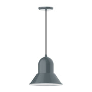 Slate gray bell pendant light with round canopy and straight cord
