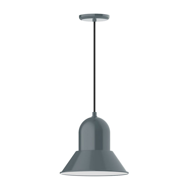 Slate gray bell pendant light with round canopy and straight cord