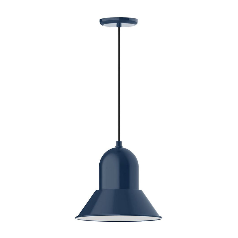 Navy LED pendant light with dome shade and straight cord, 12 in size