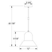 LED pendant dimensions: 12 in shade width and 81 7/8 in total height