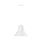 White LED pendant light with bell-shaped shade and hanging cord.