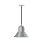 Painted galvanized pendant light with dome shade and hanging stem, silver-gray