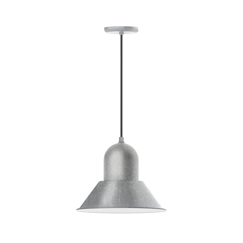 Painted galvanized pendant light with dome shade and hanging stem, silver-gray