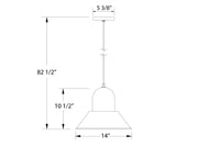 Navy LED pendant light with 14in wide bell shade and 82 1/2in hanging height
