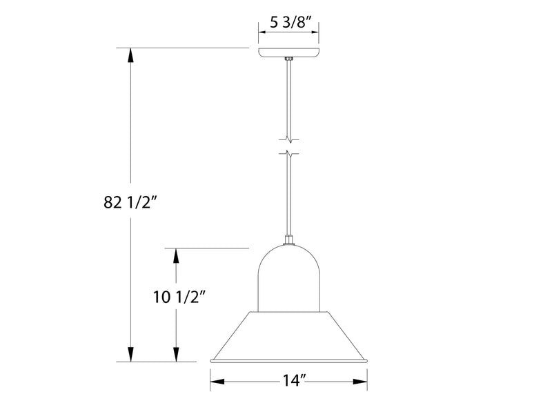 Navy LED pendant light with 14in wide bell shade and 82 1/2in hanging height
