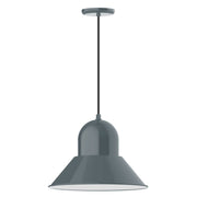 Slate gray dome pendant light with 16 in wide bell shade and round ceiling canopy