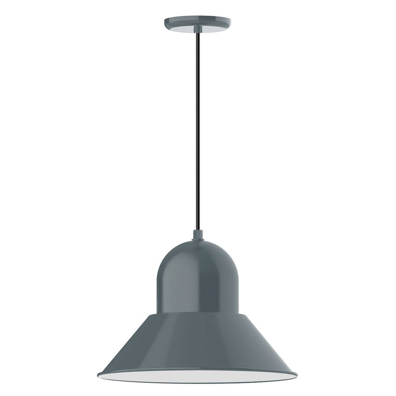 Slate gray 16-inch pendant with bell-shaped metal shade and matching canopy