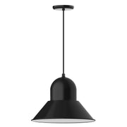 Black LED pendant light with bell-shaped shade and straight stem