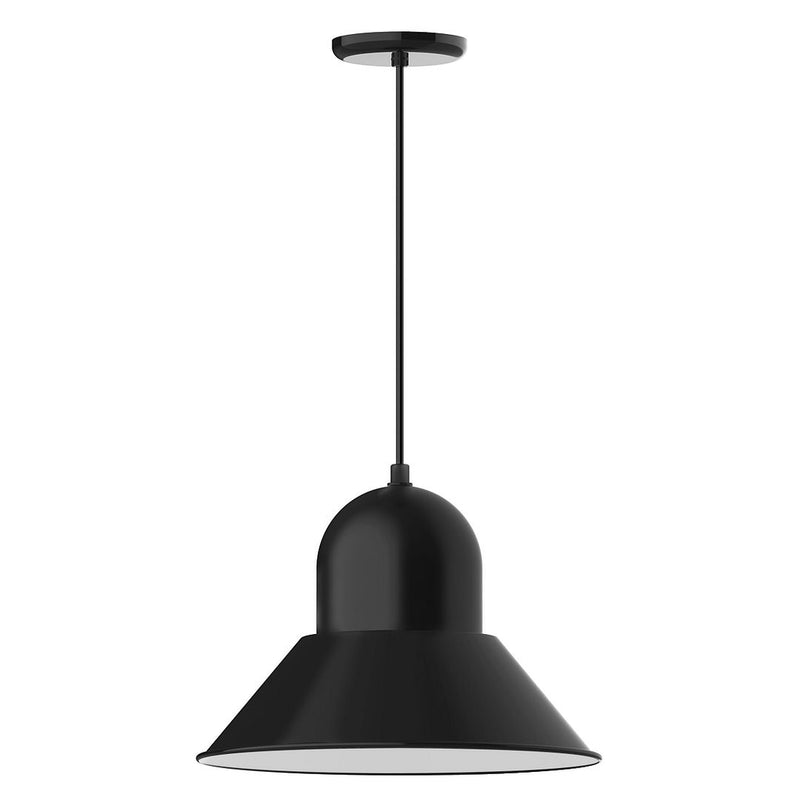Black LED pendant light with bell-shaped shade and straight stem