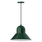 Forest green dome pendant light with fabric shade and matching canopy