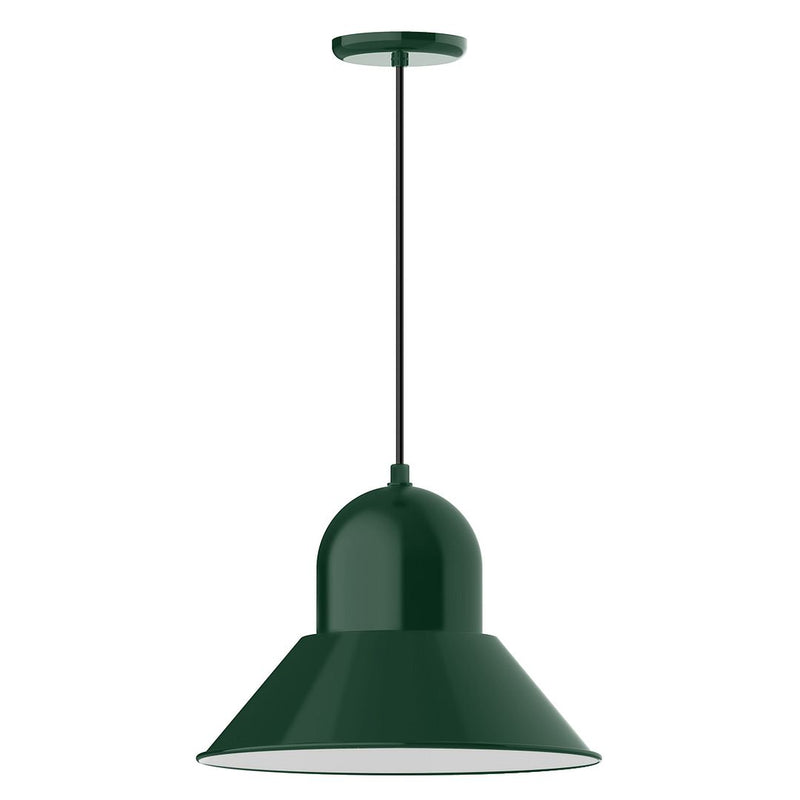 Forest green dome pendant light with fabric shade and matching canopy