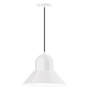 White LED pendant light with flared bell shade and hanging cord