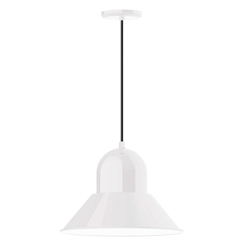 White LED pendant light with flared bell shade and hanging cord