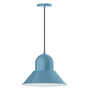 Light blue dome pendant light with tapered shade and black cord
