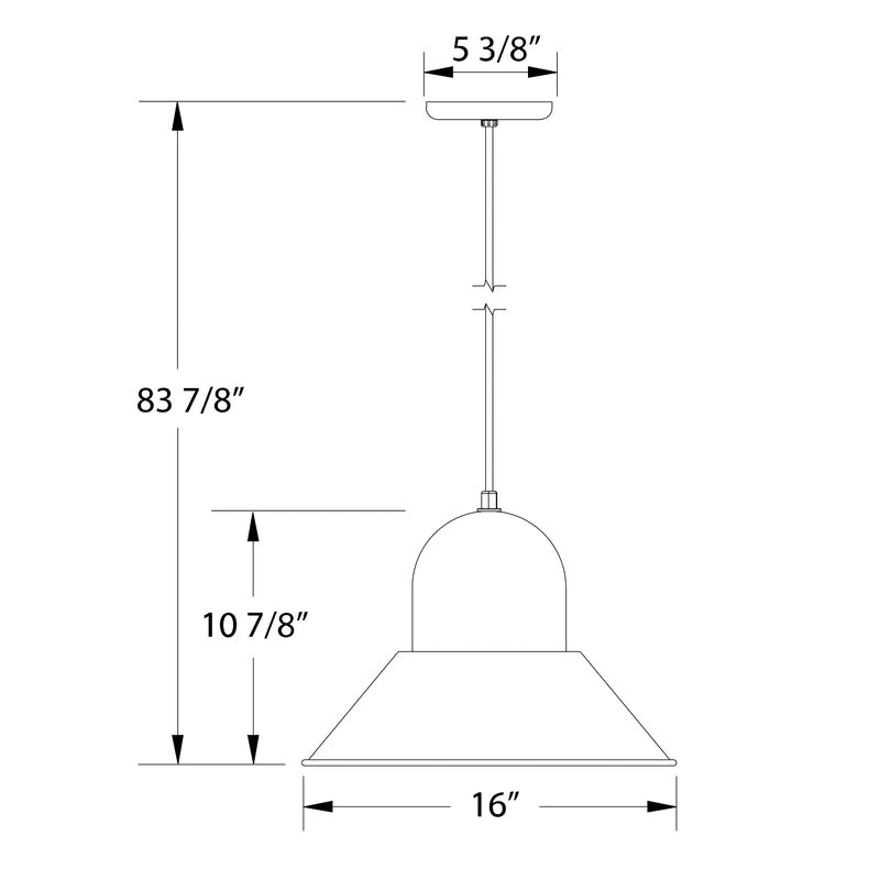 Pendant light dimension diagram, 16 in shade width, 83 7/8 in height