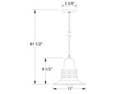 12 in Atomic pendant light line drawing with hanging shade and mounting canopy