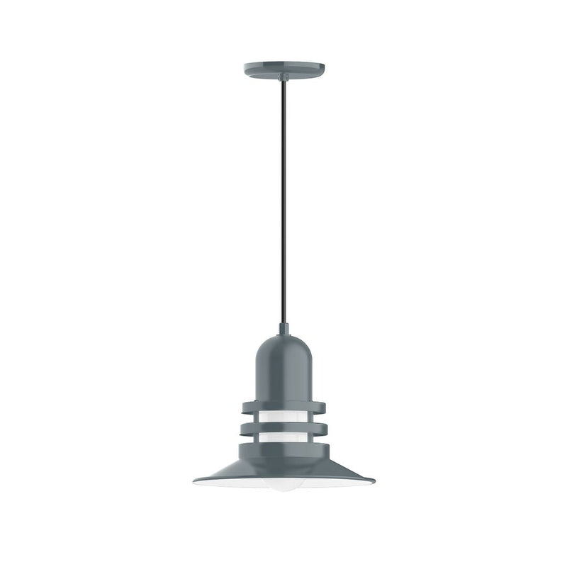 Slate gray 12-inch pendant light with ribbed diffuser and bell-shaped shade
