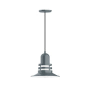 Slate gray 12-inch pendant light with bell shade and stacked band detail