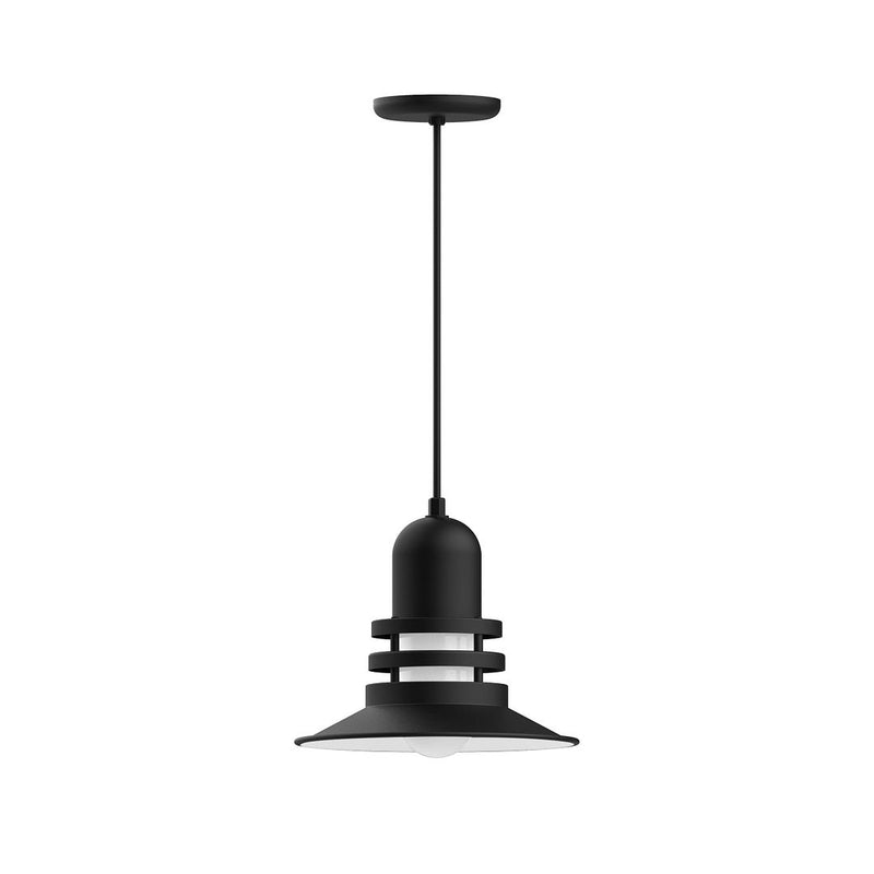 Black Atomic 12" pendant light with cylindrical shade and exposed cord