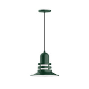 Forest green 12 in Atomic pendant light with ribbed shade and matching canopy