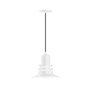 White Atomic pendant light with ribbed glass shade
