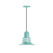 Sea green atomic 12 in pendant light with ribbed dome shade