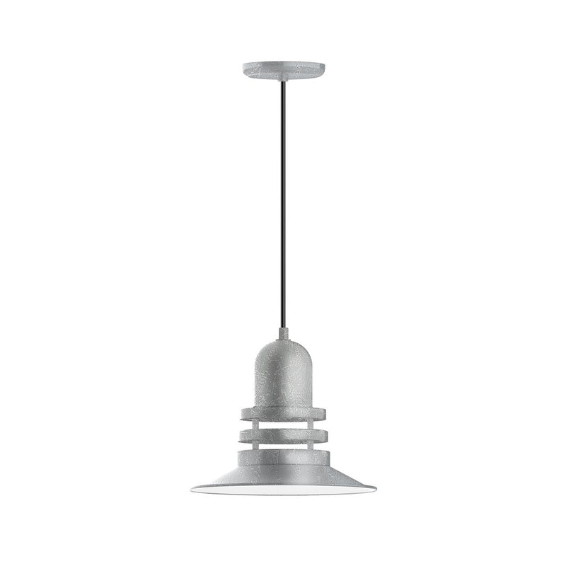12-inch pendant light with painted galvanized metal shade and socket, hanging cord.
