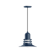 Navy Atomic 12 in pendant light with bell-shaped shade and cord