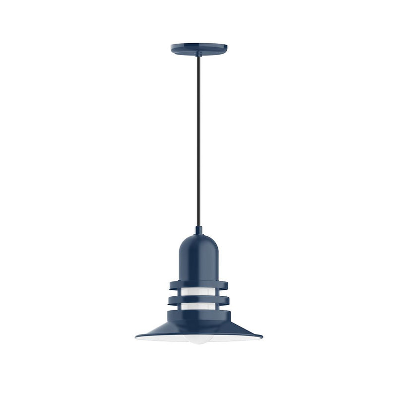 Navy Atomic 12 in pendant light with bell-shaped shade and cord