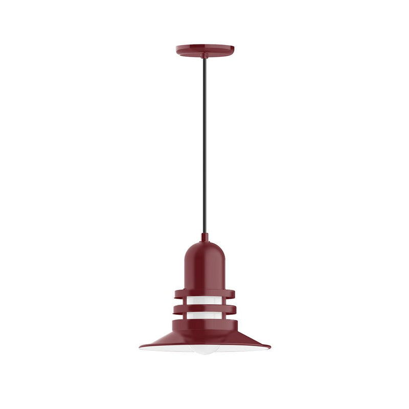 Barn red 12-inch pendant light with ribbed bell shade and ceiling canopy