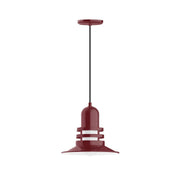 Barn red 12-inch pendant light with cylinder shade and stacked bands