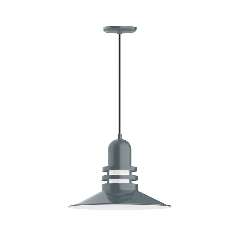 Slate Gray 16-inch pendant lamp with drum shade and braided cord