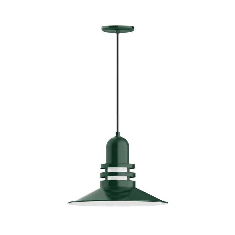 Forest green Atomic 16 in pendant light with wide dome shade and canopy