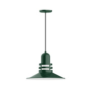 Forest green pendant light with bell shade and ribbed band detail