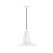 Atomic 16-inch white pendant light with bell-shaped shade and hanging cord