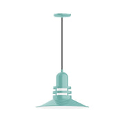 Sea green atomic 16 in pendant lamp with bell-style shade and cord