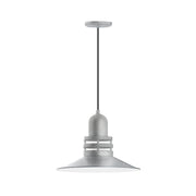 Painted galvanized pendant light with dome shade and metal mounting canopy