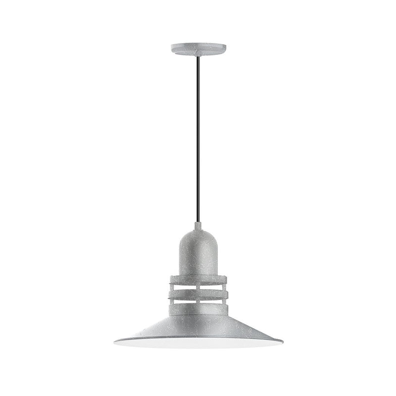 16 in pendant light with painted galvanized gray dome shade and short band detail