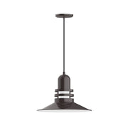 Architectural bronze pendant light with bell shade and stacked band detailing