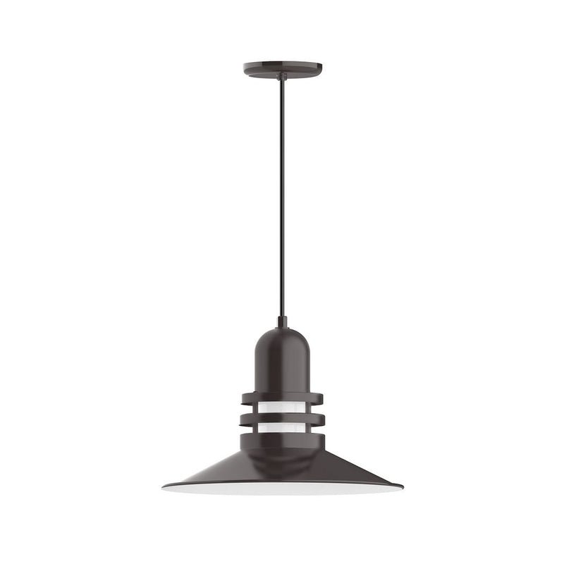 Architectural bronze pendant light with bell shade and central stem