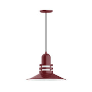 Barn red metal pendant light with dome shade and matching ceiling canopy