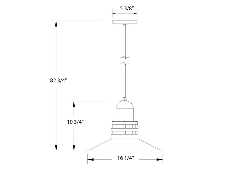 Atomic 16-inch pendant light size diagram with 82 3/4 in overall height