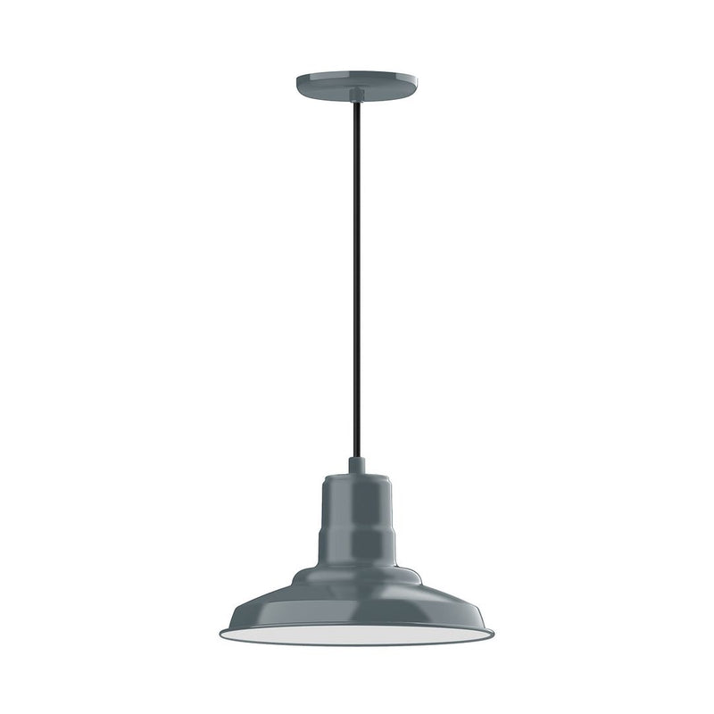 Slate gray LED pendant with metal dome shade and straight hanging stem