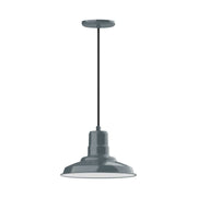 Slate gray LED pendant light with bell-shaped shade and straight hanging cord.