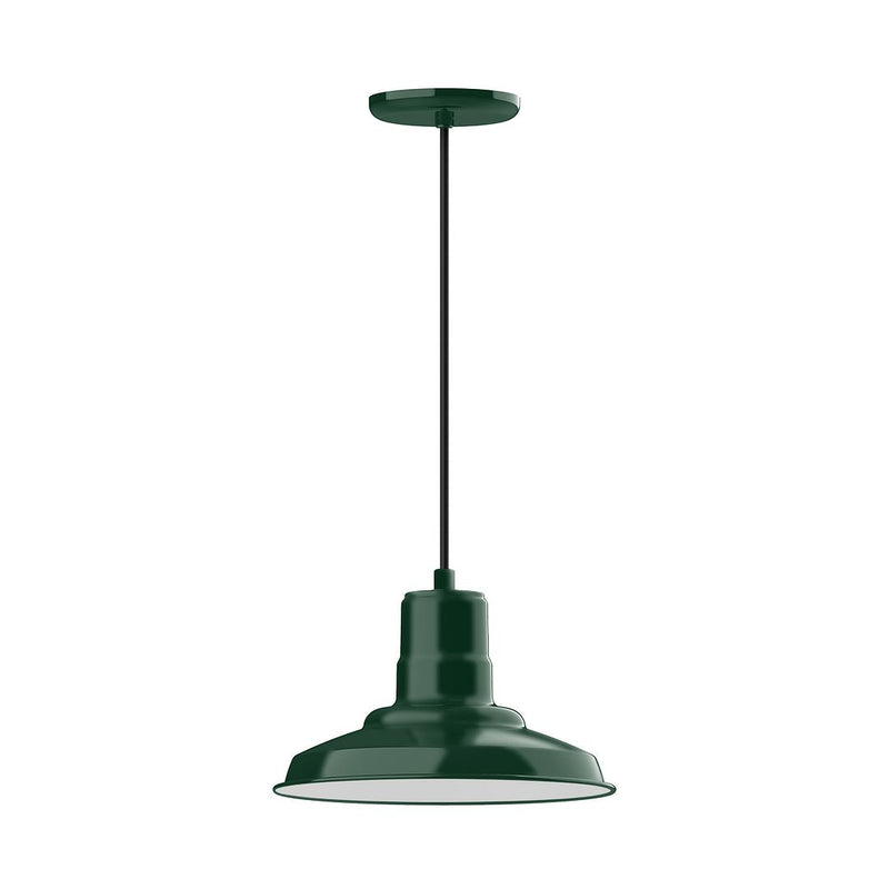 Forest green 12-inch pendant light with dome shade and straight hanging stem