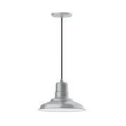 Painted galvanized pendant light with dome shade and hanging cord, brushed gray finish